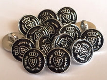 Load image into Gallery viewer, 10 20 BLACK SILVER CROWN Shank Quality Buttons 13mm Wide Dresses Tops Coats Babies Blazers Shirt Sewing Craft