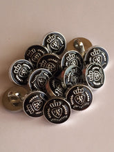 Load image into Gallery viewer, 10 20 BLACK SILVER CROWN Shank Quality Buttons 13mm Wide Dresses Tops Coats Babies Blazers Shirt Sewing Craft