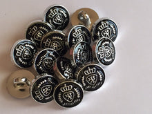 Load image into Gallery viewer, 10 20 BLACK SILVER CROWN Shank Quality Buttons 13mm Wide Dresses Tops Coats Babies Blazers Shirt Sewing Craft