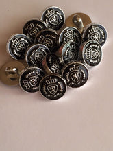 Load image into Gallery viewer, 10 20 BLACK SILVER CROWN Shank Quality Buttons 13mm Wide Dresses Tops Coats Babies Blazers Shirt Sewing Craft