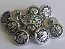Load image into Gallery viewer, 10 20 BLACK SILVER Coat Of Arms 15mm Wide Shank Quality Buttons Dresses Tops Coats Babies Blazers Military Uniforms Shirt Sewing Craft