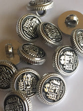 Load image into Gallery viewer, 10 20 BLACK SILVER Coat Of Arms 15mm Wide Shank Quality Buttons Dresses Tops Coats Babies Blazers Military Uniforms Shirt Sewing Craft