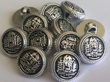 Load image into Gallery viewer, 10 20 BLACK SILVER Coat Of Arms 15mm Wide Shank Quality Buttons Dresses Tops Coats Babies Blazers Military Uniforms Shirt Sewing Craft