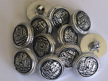 Load image into Gallery viewer, 10 20 BLACK SILVER Coat Of Arms 15mm Wide Shank Quality Buttons Dresses Tops Coats Babies Blazers Military Uniforms Shirt Sewing Craft