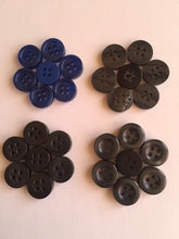 Load image into Gallery viewer, 30 50 Quality 11mm Wide Buttons Shirt Babies Knit Crochet Sewing Craft Blue Black Grey Crazy Horse Enyce 4 Holes
