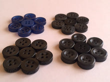 Load image into Gallery viewer, 30 50 Quality 11mm Wide Buttons Shirt Babies Knit Crochet Sewing Craft Blue Black Grey Crazy Horse Enyce 4 Holes