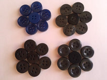 Load image into Gallery viewer, 30 50 Quality 11mm Wide Buttons Shirt Babies Knit Crochet Sewing Craft Blue Black Grey Crazy Horse Enyce 4 Holes