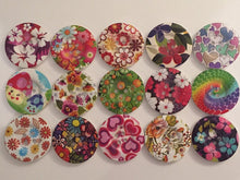 Load image into Gallery viewer, 1pc Wooden Buttons 40mm Wide Sewing Craft 4 holes Different Flower Designs Pattern Colours