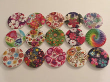 Load image into Gallery viewer, 1pc Wooden Buttons 40mm Wide Sewing Craft 4 holes Different Flower Designs Pattern Colours

