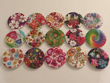 Load image into Gallery viewer, 1pc Wooden Buttons 40mm Wide Sewing Craft 4 holes Different Flower Designs Pattern Colours