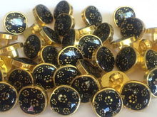 Load image into Gallery viewer, 10 20 50 GOLD Flower On Black Shank Quality Buttons 11mm Wide Dresses Tops Coats Babies Blazers Shirt Sewing Craft