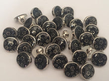 Load image into Gallery viewer, 10 20 SILVER Flower On Black Shank Quality Buttons 11mm Wide Dresses Tops Coats Babies Blazers Shirt Sewing Craft