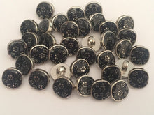 Load image into Gallery viewer, 10 20 SILVER Flower On Black Shank Quality Buttons 11mm Wide Dresses Tops Coats Babies Blazers Shirt Sewing Craft