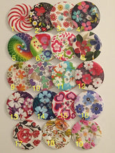 Load image into Gallery viewer, 1pc Wooden Buttons 50mm Wide Sewing Craft 4 holes Different Flower Designs Pattern Colours