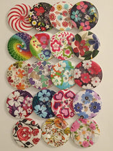 Load image into Gallery viewer, 1pc Wooden Buttons 50mm Wide Sewing Craft 4 holes Different Flower Designs Pattern Colours