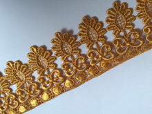 Load image into Gallery viewer, 1m GOLD BROWN Lace Trims 60mm Wide Embroidered Guipure Trimmings Cardmaking Wedding Home Decor Sewing Craft Projects