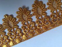 Load image into Gallery viewer, 1m GOLD BROWN Lace Trims 60mm Wide Embroidered Guipure Trimmings Cardmaking Wedding Home Decor Sewing Craft Projects