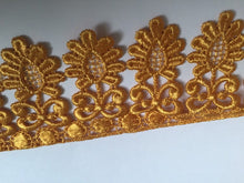 Load image into Gallery viewer, 1m GOLD BROWN Lace Trims 60mm Wide Embroidered Guipure Trimmings Cardmaking Wedding Home Decor Sewing Craft Projects