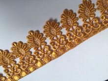 Load image into Gallery viewer, 1m GOLD BROWN Lace Trims 60mm Wide Embroidered Guipure Trimmings Cardmaking Wedding Home Decor Sewing Craft Projects