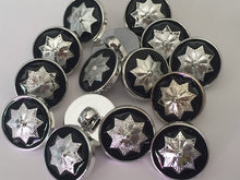 Load image into Gallery viewer, 10pcs Gothic Cross, Chain Across Black, 8 Pointed Star Silver Shank Quality Buttons 15mm Wide Coats Blazers Shirt Dresses Jacket