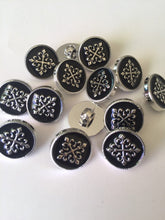 Load image into Gallery viewer, 10pcs Gothic Cross, Chain Across Black, 8 Pointed Star Silver Shank Quality Buttons 15mm Wide Coats Blazers Shirt Dresses Jacket