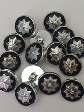 Load image into Gallery viewer, 10pcs Gothic Cross, Chain Across Black, 8 Pointed Star Silver Shank Quality Buttons 15mm Wide Coats Blazers Shirt Dresses Jacket