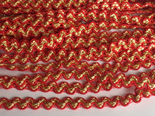 Load image into Gallery viewer, 1 yard RED GOLD Glitter Shine Quality Ric Rac Trim 10mm Wide Many Colours Zig Zag Braid Ricrac Trimming Rick Rack