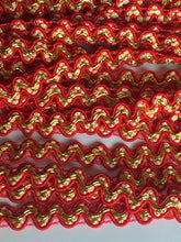 Load image into Gallery viewer, 1 yard RED GOLD Glitter Shine Quality Ric Rac Trim 10mm Wide Many Colours Zig Zag Braid Ricrac Trimming Rick Rack