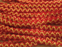 Load image into Gallery viewer, 1 yard RED GOLD Glitter Shine Quality Ric Rac Trim 10mm Wide Many Colours Zig Zag Braid Ricrac Trimming Rick Rack