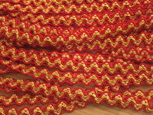 Load image into Gallery viewer, 1 yard RED GOLD Glitter Shine Quality Ric Rac Trim 10mm Wide Many Colours Zig Zag Braid Ricrac Trimming Rick Rack