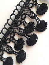 Load image into Gallery viewer, 1 yard BLACK Fray Lace Trims Bottom 46mm Top 49mm Wide Embroidered Guipure Trimmings Cardmaking Wedding Home Decor Sewing Craft Projects