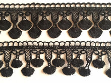 Load image into Gallery viewer, 1 yard BLACK Fray Lace Trims Bottom 46mm Top 49mm Wide Embroidered Guipure Trimmings Cardmaking Wedding Home Decor Sewing Craft Projects
