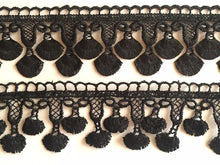Load image into Gallery viewer, 1 yard BLACK Fray Lace Trims Bottom 46mm Top 49mm Wide Embroidered Guipure Trimmings Cardmaking Wedding Home Decor Sewing Craft Projects