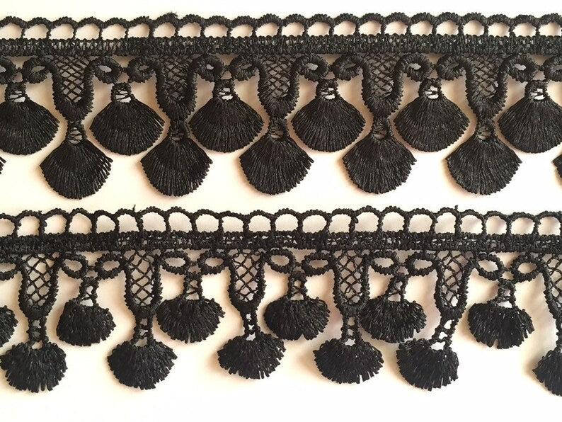 1 yard BLACK Fray Lace Trims Bottom 46mm Top 49mm Wide Embroidered Guipure Trimmings Cardmaking Wedding Home Decor Sewing Craft Projects
