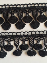 Load image into Gallery viewer, 1 yard BLACK Fray Lace Trims Bottom 46mm Top 49mm Wide Embroidered Guipure Trimmings Cardmaking Wedding Home Decor Sewing Craft Projects