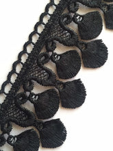 Load image into Gallery viewer, 1 yard BLACK Fray Lace Trims Bottom 46mm Top 49mm Wide Embroidered Guipure Trimmings Cardmaking Wedding Home Decor Sewing Craft Projects