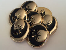 Load image into Gallery viewer, 10 20 LEAF BLACK GOLD Shank Buttons 22mm Wide Dresses Tops Coats Babies Blazers Shirt Sewing Craft