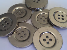 Load image into Gallery viewer, 5 10 SILVER 33mm Wide Flat Buttons 4 Holes Dresses Tops Coats Babies Blazers Shirt Sewing Craft