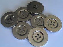 Load image into Gallery viewer, 5 10 SILVER 33mm Wide Flat Buttons 4 Holes Dresses Tops Coats Babies Blazers Shirt Sewing Craft