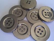 Load image into Gallery viewer, 5 10 SILVER 33mm Wide Flat Buttons 4 Holes Dresses Tops Coats Babies Blazers Shirt Sewing Craft