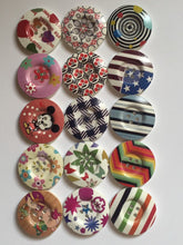 Load image into Gallery viewer, 3 4 5 Wooden Buttons 30mm Wide Sewing Craft 4 holes Flower Stripes Check Toys Different Designs Pattern Colours