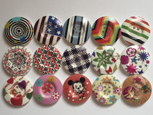 Load image into Gallery viewer, 3 4 5 Wooden Buttons 30mm Wide Sewing Craft 4 holes Flower Stripes Check Toys Different Designs Pattern Colours