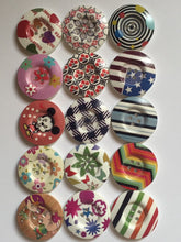 Load image into Gallery viewer, 3 4 5 Wooden Buttons 30mm Wide Sewing Craft 4 holes Flower Stripes Check Toys Different Designs Pattern Colours
