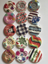 Load image into Gallery viewer, 3 4 5 Wooden Buttons 30mm Wide Sewing Craft 4 holes Flower Stripes Check Toys Different Designs Pattern Colours