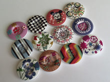Load image into Gallery viewer, 3 5 10 Wooden Buttons 31mm Wide Sewing Craft 4 holes Flower Stripes Crown Check Toys Different Designs Pattern Colours