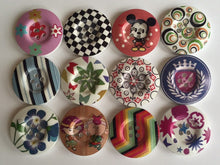 Load image into Gallery viewer, 3 5 10 Wooden Buttons 31mm Wide Sewing Craft 4 holes Flower Stripes Crown Check Toys Different Designs Pattern Colours