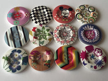 Load image into Gallery viewer, 3 5 10 Wooden Buttons 31mm Wide Sewing Craft 4 holes Flower Stripes Crown Check Toys Different Designs Pattern Colours