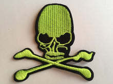 Load image into Gallery viewer, Lime Black SKULL 82mm x 80mm Sew-On Embroidered Patch Denim Biker Leather Jacket Coat Bags Rock And Roll