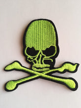 Load image into Gallery viewer, Lime Black SKULL 82mm x 80mm Sew-On Embroidered Patch Denim Biker Leather Jacket Coat Bags Rock And Roll
