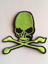 Load image into Gallery viewer, Lime Black SKULL 82mm x 80mm Sew-On Embroidered Patch Denim Biker Leather Jacket Coat Bags Rock And Roll